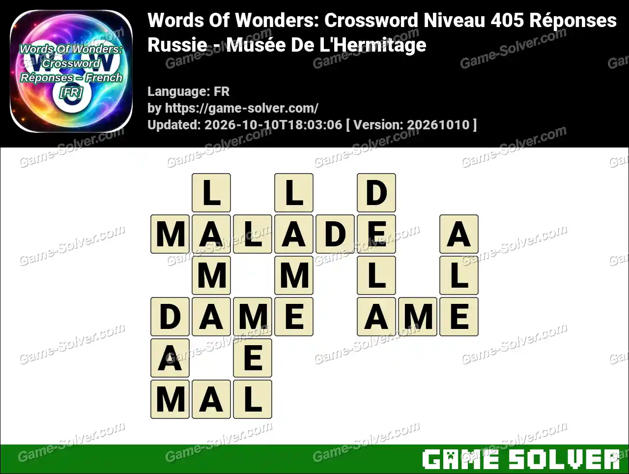Words Of Wonders: Crossword Niveau 405 Réponses – Russie – Musée De L’Hermitage